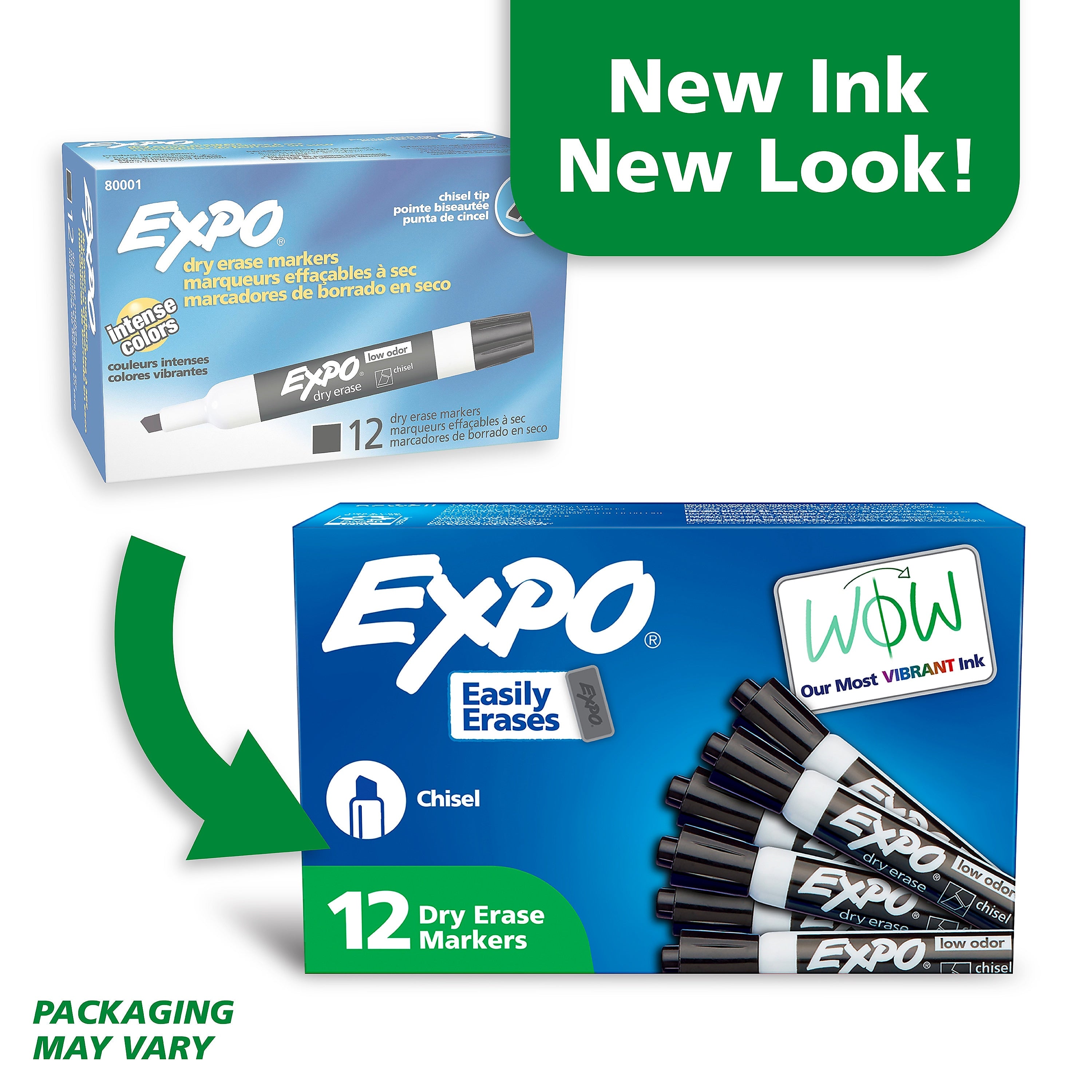 Expo Low Odor Tank Dry Erase Marker, Chisel Tip, Black, 12/Pack (80001)