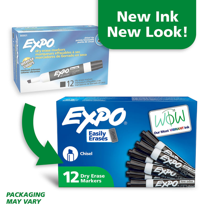 Expo Low Odor Tank Dry Erase Marker, Chisel Tip, Black, 12/Pack (80001)