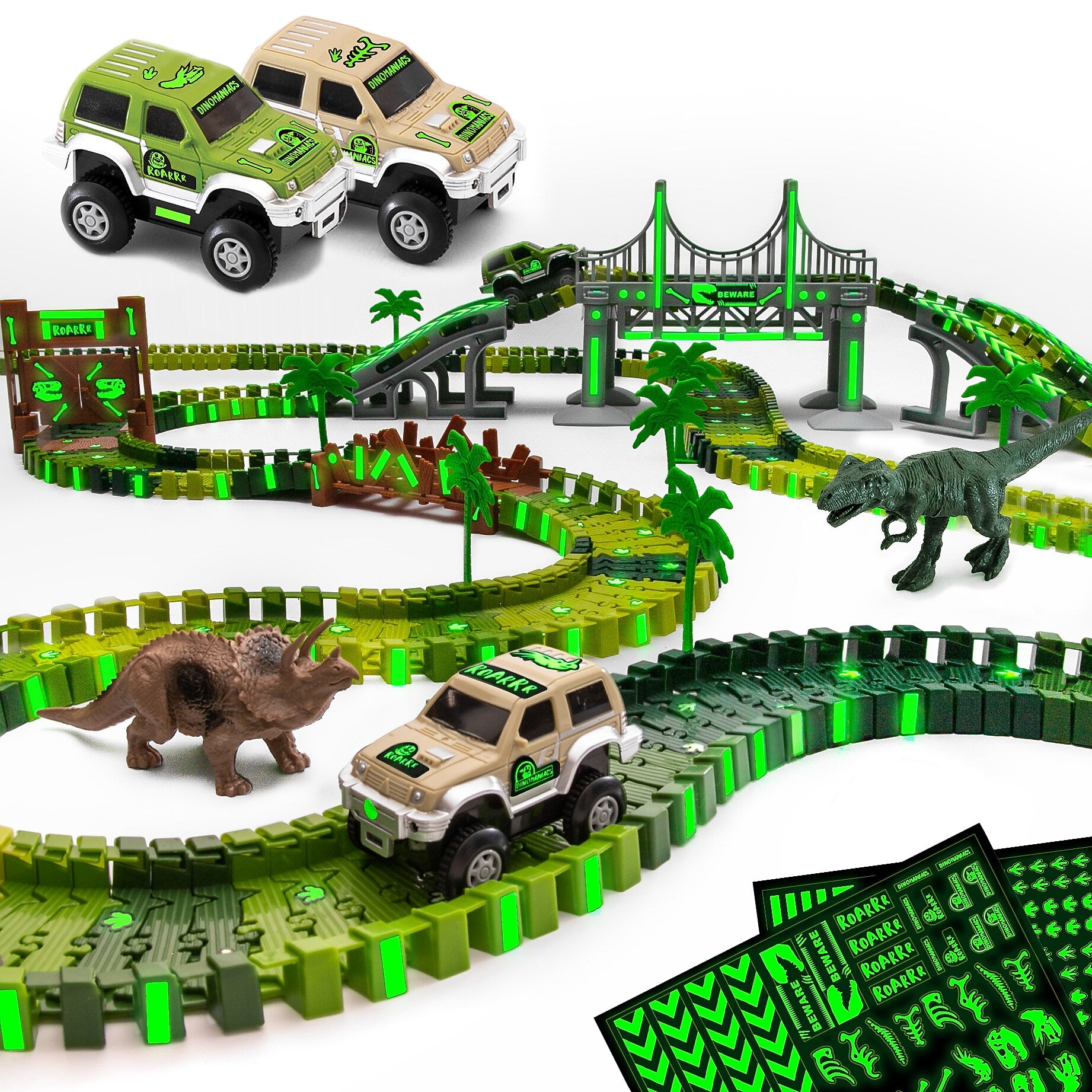 JITTERYGIT Dino Journey Race Track Site Toy Set, 177 Pieces/Pack (DINO-TRACK-GID-JOURNEY-SET - GREEN)