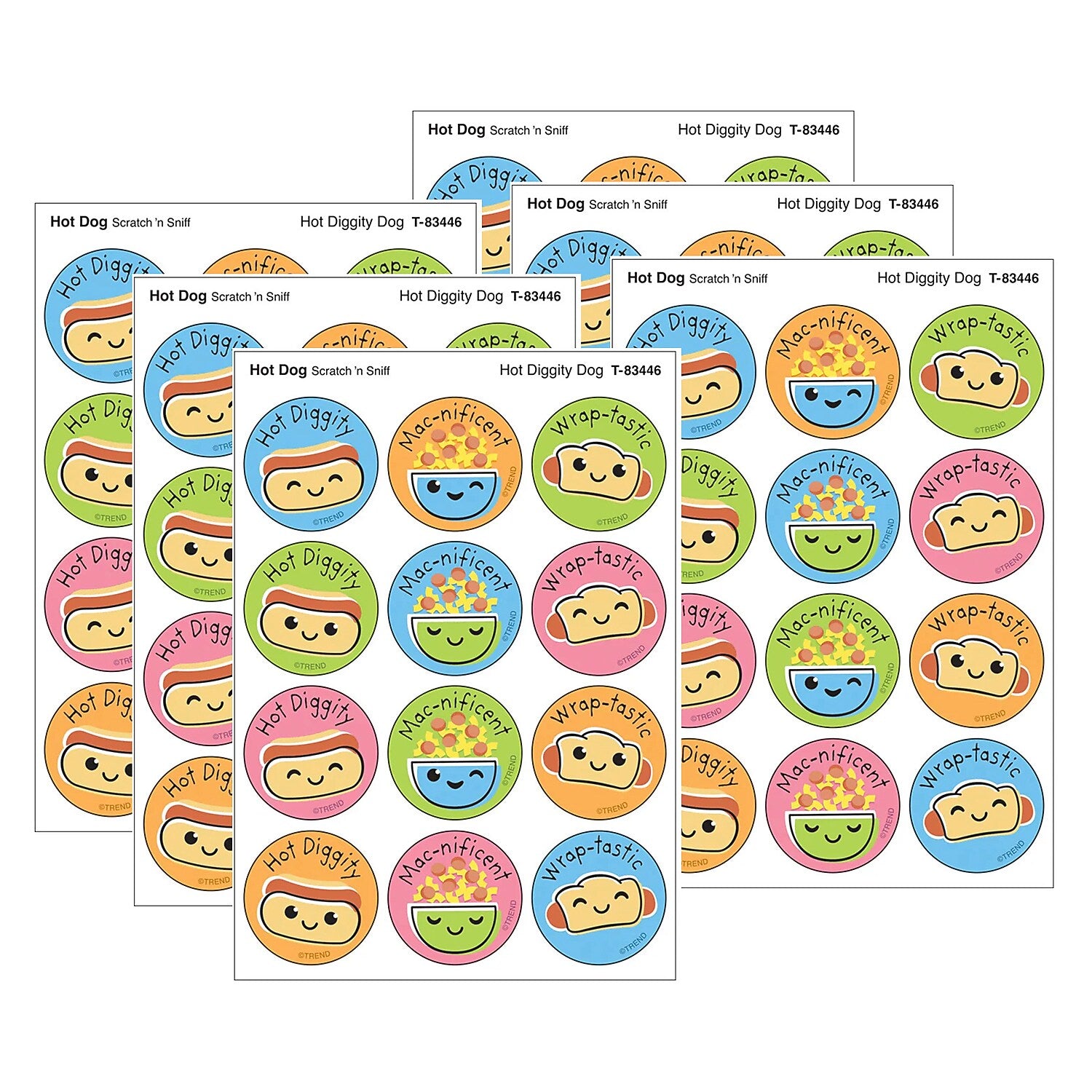 Trend Enterprises Hot Diggity Dog Hot Dog scent Scratch 'n Sniff Stinky Stickers, Multicolored, 48/Pack, 6/Packs/Bundle