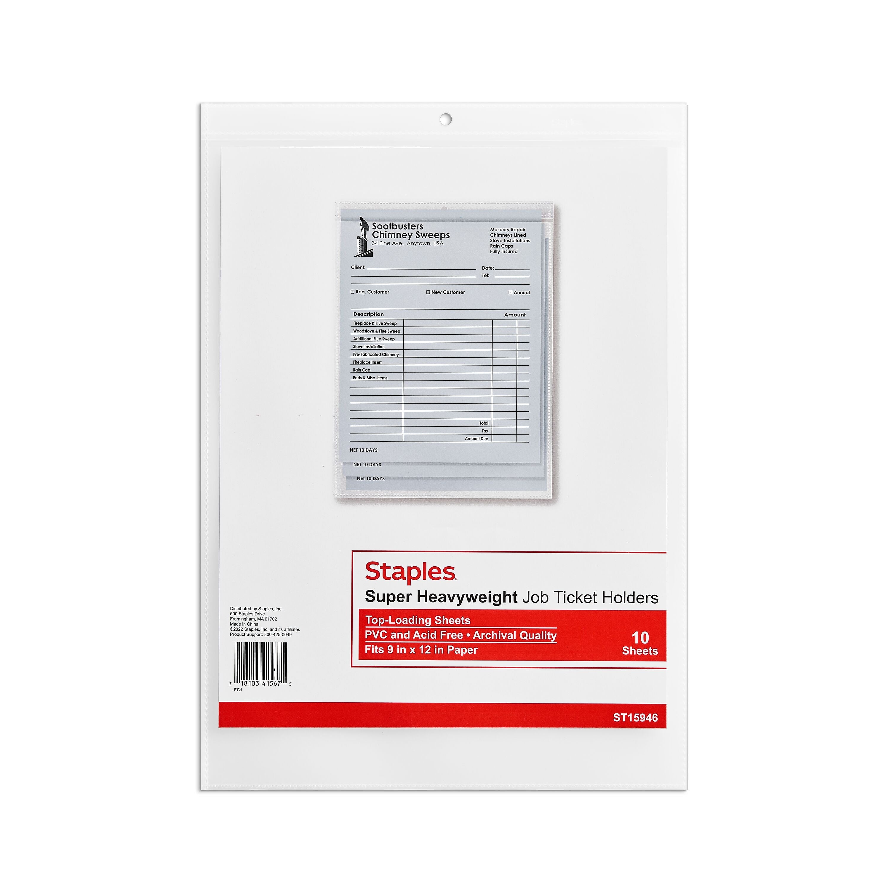 Staples Super Heavy Weight Job Ticket Holder, 9" x 12", Clear, 10/Pack (15946-CC)
