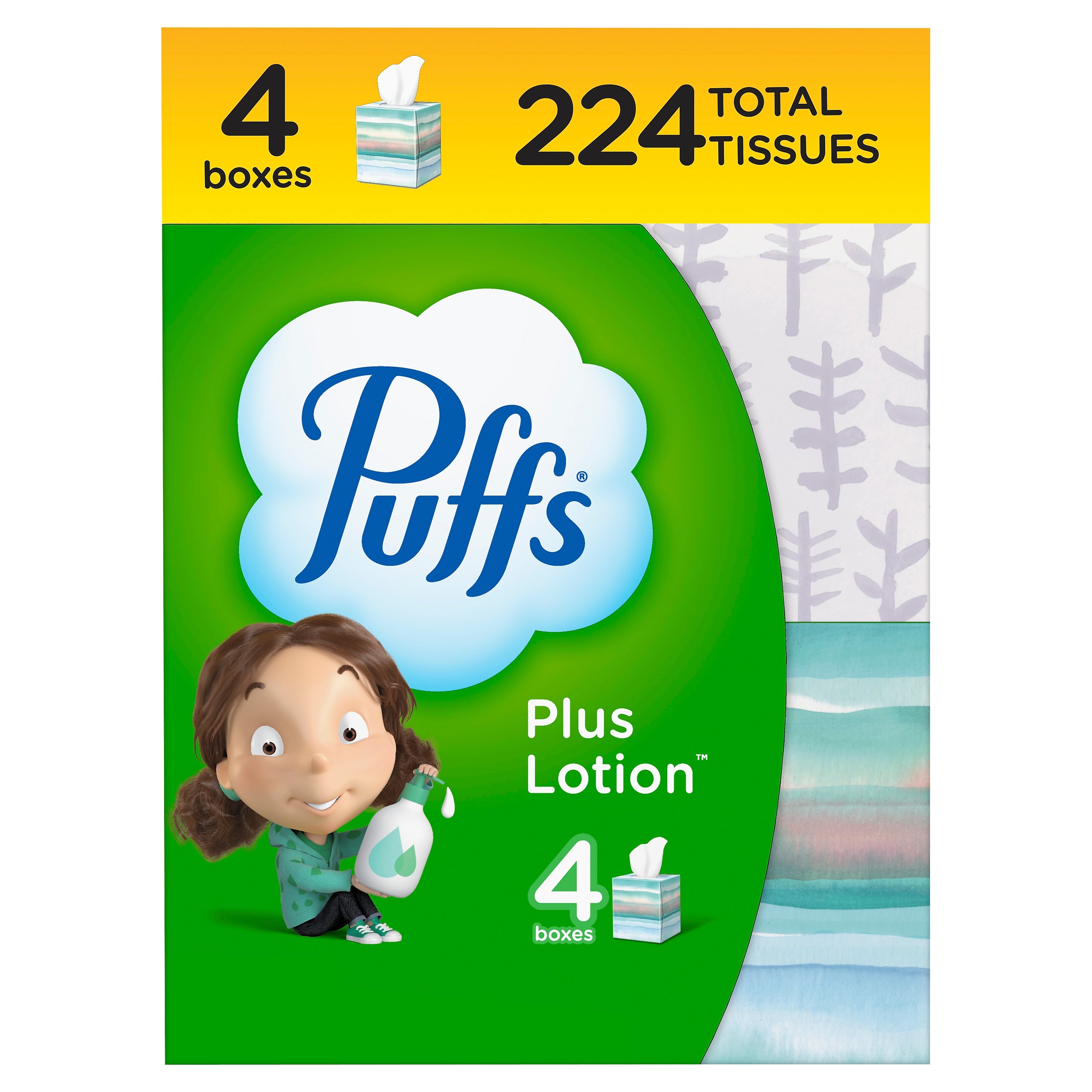 Puffs Plus Lotion Facial Tissue, 2-ply, 56 Tissues/Box, 4 Boxes/Pack (34899)
