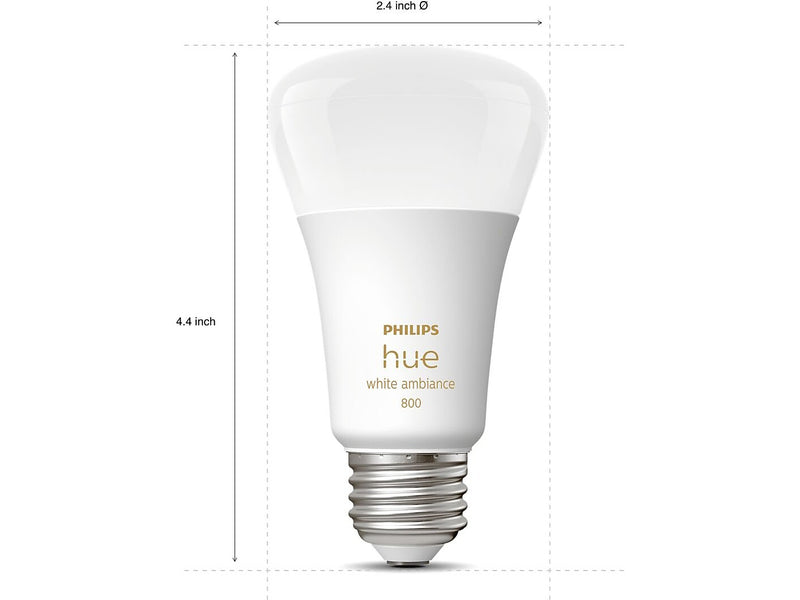 Philips Hue 60W Equivalent A19 LED Smart Light Bulb, Warm White, 2/Pack (548560)