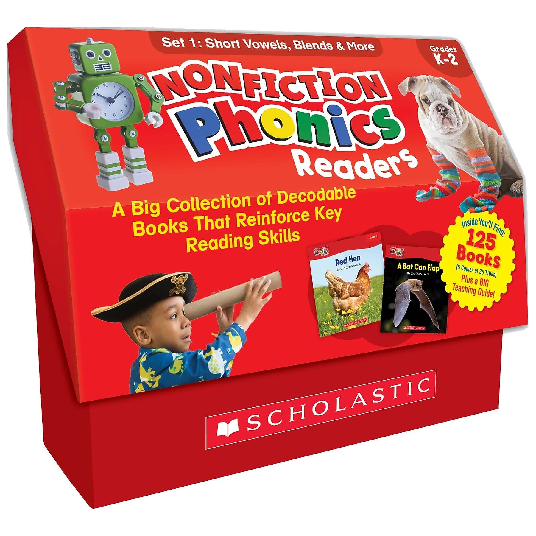Scholastic Teaching Solutions Nonfiction Phonics Readers: Short Vowels, Blends & More, 125 Books/Set (SC-9781338894691)