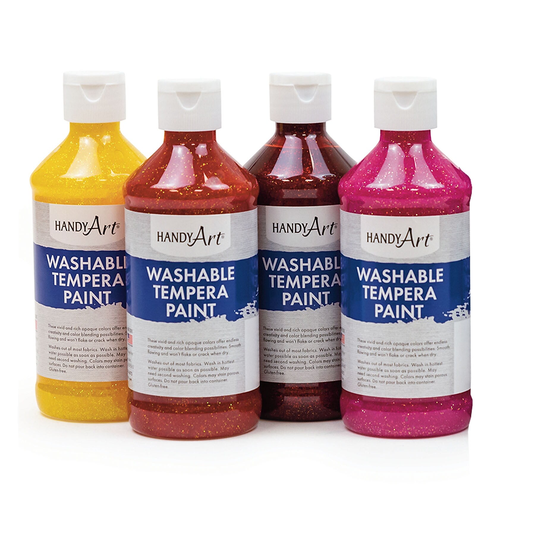 Handy Art Washable Glitter Tempera Paint, Assorted Colors, 8 oz., 9/Set (RPC887286)