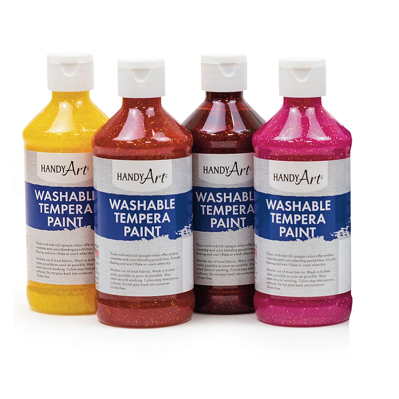Handy Art Washable Glitter Tempera Paint, Assorted Colors, 8 oz., 9/Set (RPC887286)