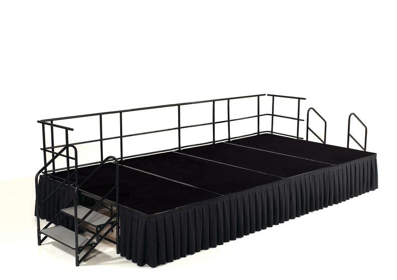 NPS 24"H Stage Package, 8' x 12', Box Pleat Black Skirting, Black Carpet (SG362404C10SB10)