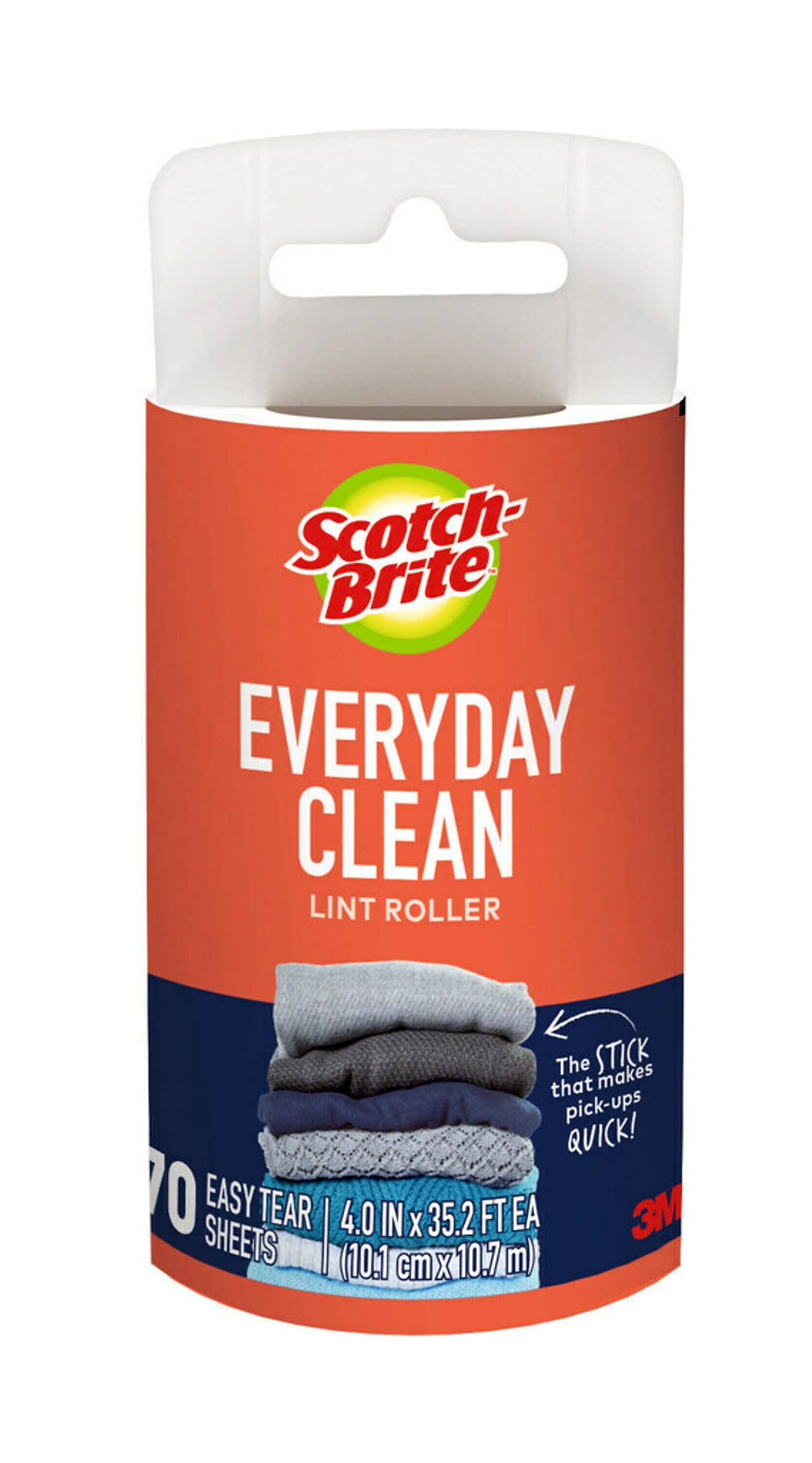 Scotch-Brite Everyday Clean Lint Roller Refill, 4" x 35.2', 70 Sheets/Roll (836RFS-70)