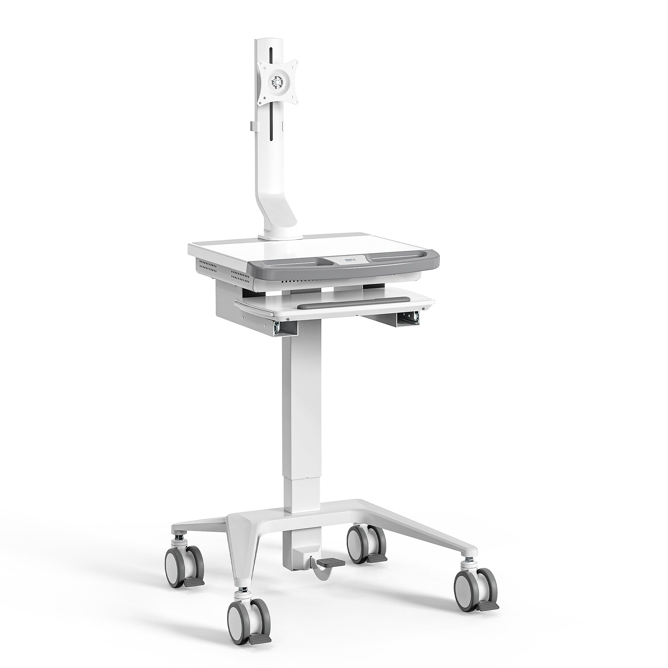 Mount-It! MedHub Mobile Medical Cart Workstation with Monitor Mount and Locking Caster Wheels, White/Grey (MI-16015)