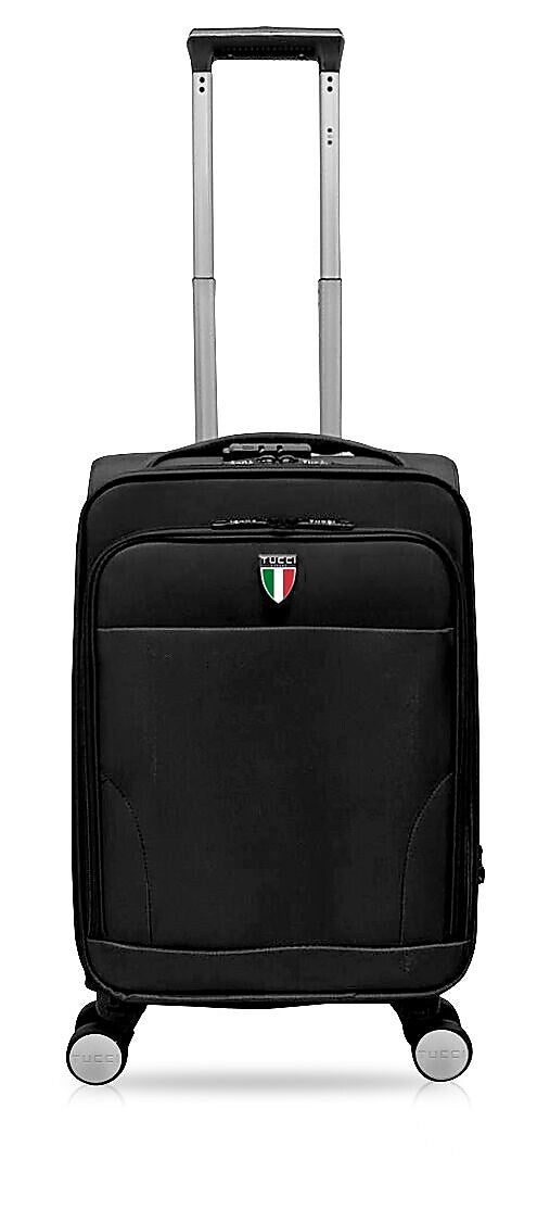TUCCI 20" Hardside Carry-On Suitcase, 4-Wheeled Spinner, TSA Checkpoint Friendly, Black (T0473-20in-BLK)