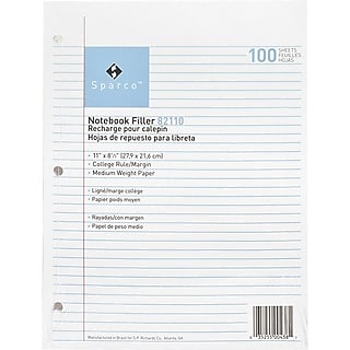 American Paper College Ruled Filler Paper, 8.5" x 11", 3-Hole Punched, 100 Sheets/Pack (140P100)