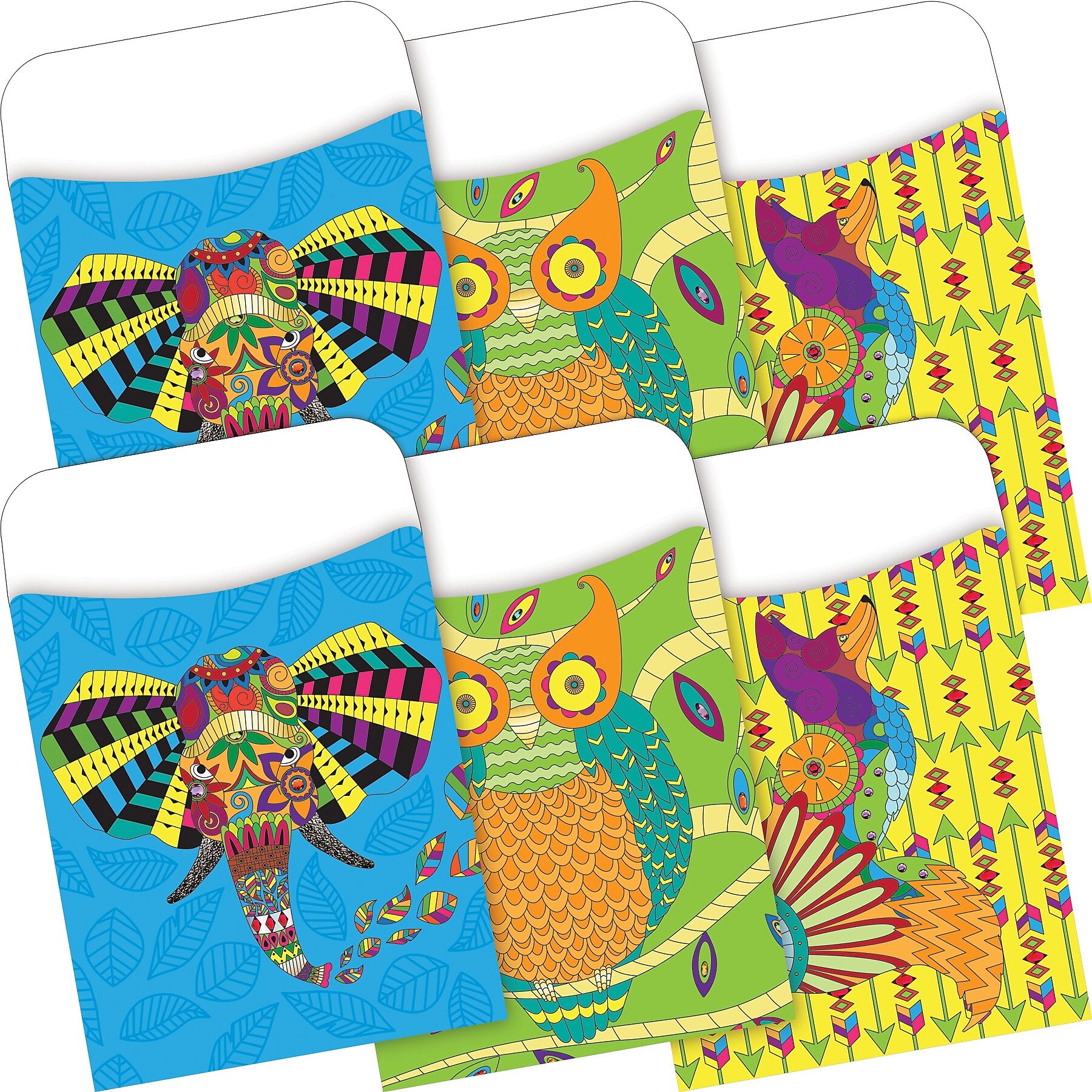 Barker Creek Bohemian Animals Library Pockets, 5.125" x 3.5", 60/Set (BC3845)