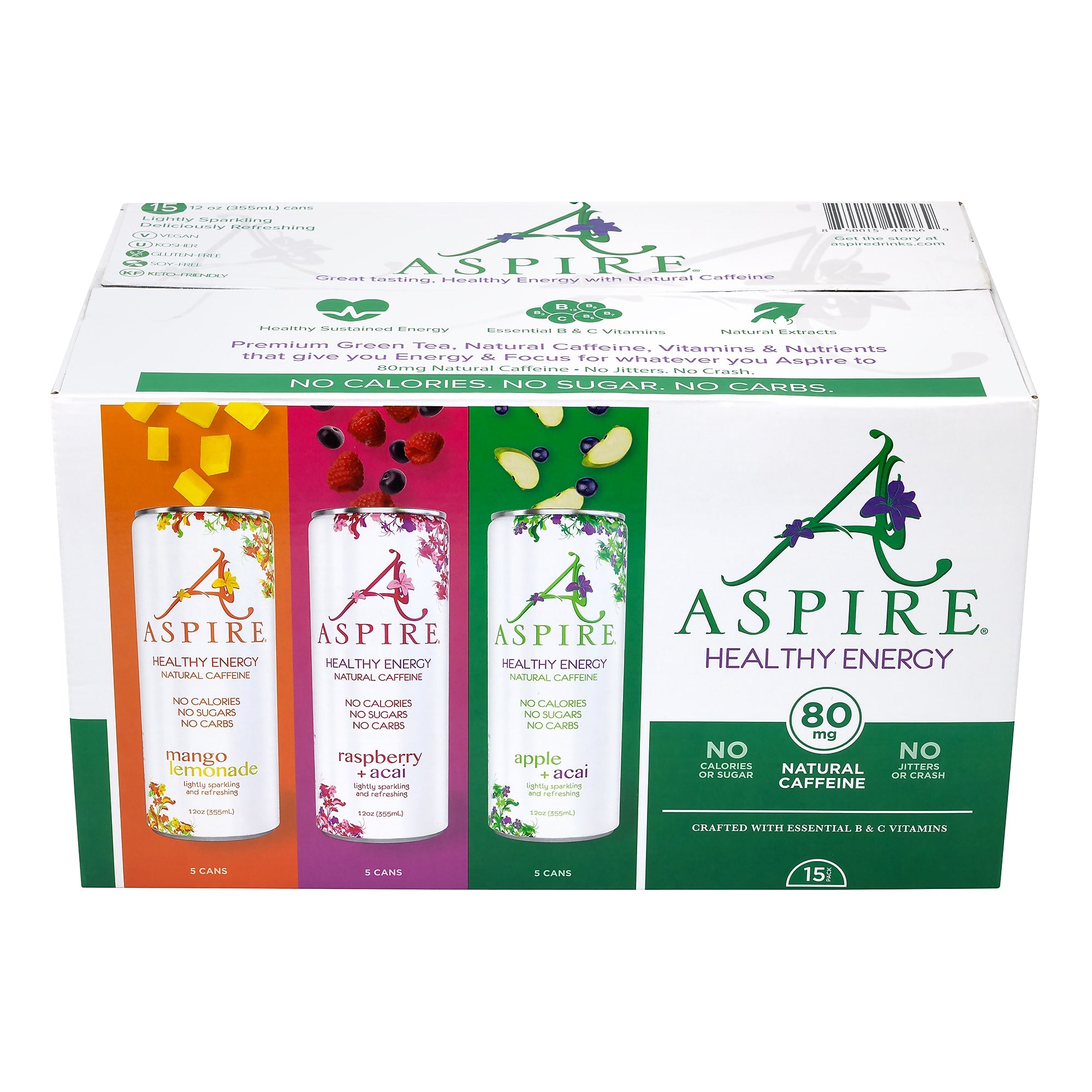 Aspire Sugar-Free Energy Drink Variety Pack, 12 oz., 15/Box (46)