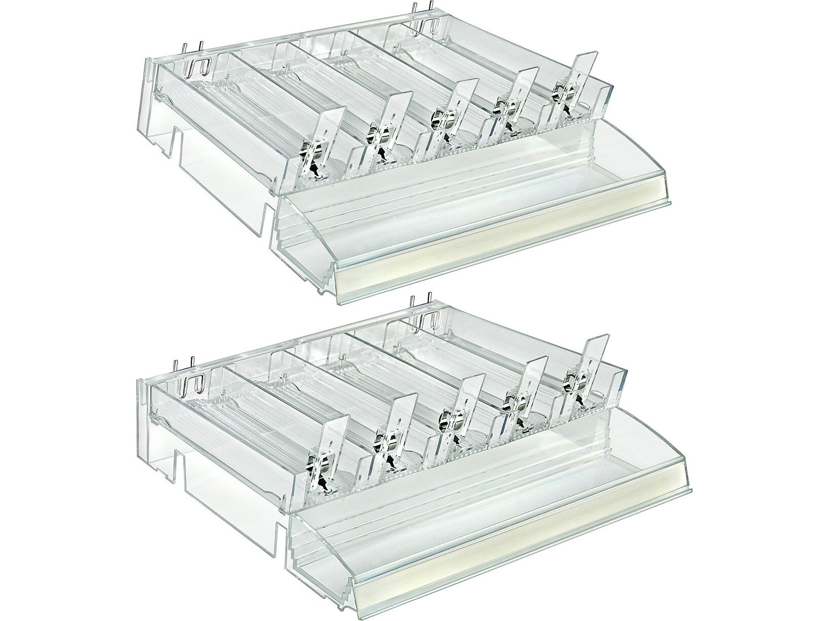 Azar 3.5" x 12" Pegboard 5-Compartment Cosmetic Tray with Tester Tray, Clear, 2/Pack (225840-TESTER-SHORT-2PK)