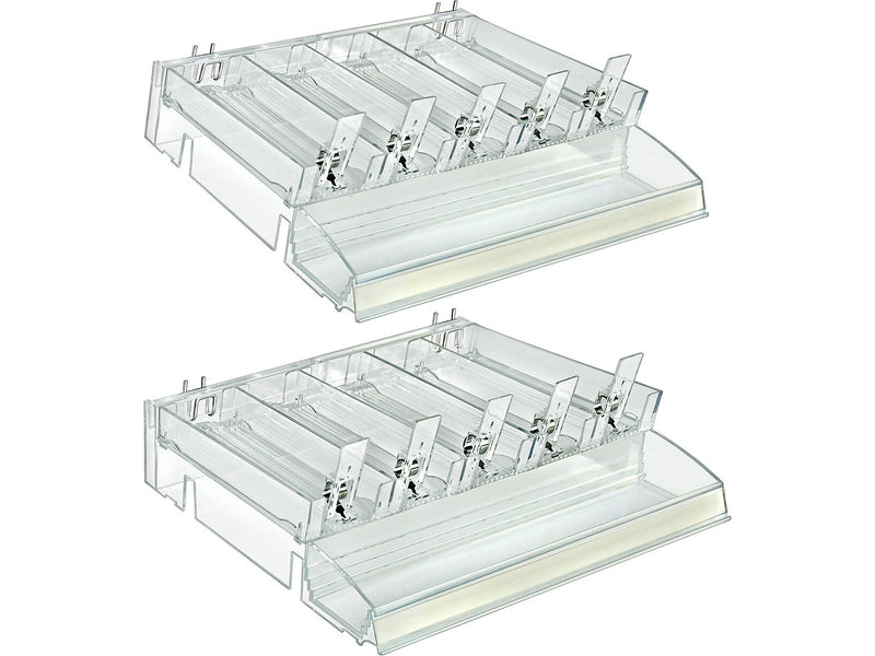 Azar 3.5" x 12" Pegboard 5-Compartment Cosmetic Tray with Tester Tray, Clear, 2/Pack (225840-TESTER-SHORT-2PK)