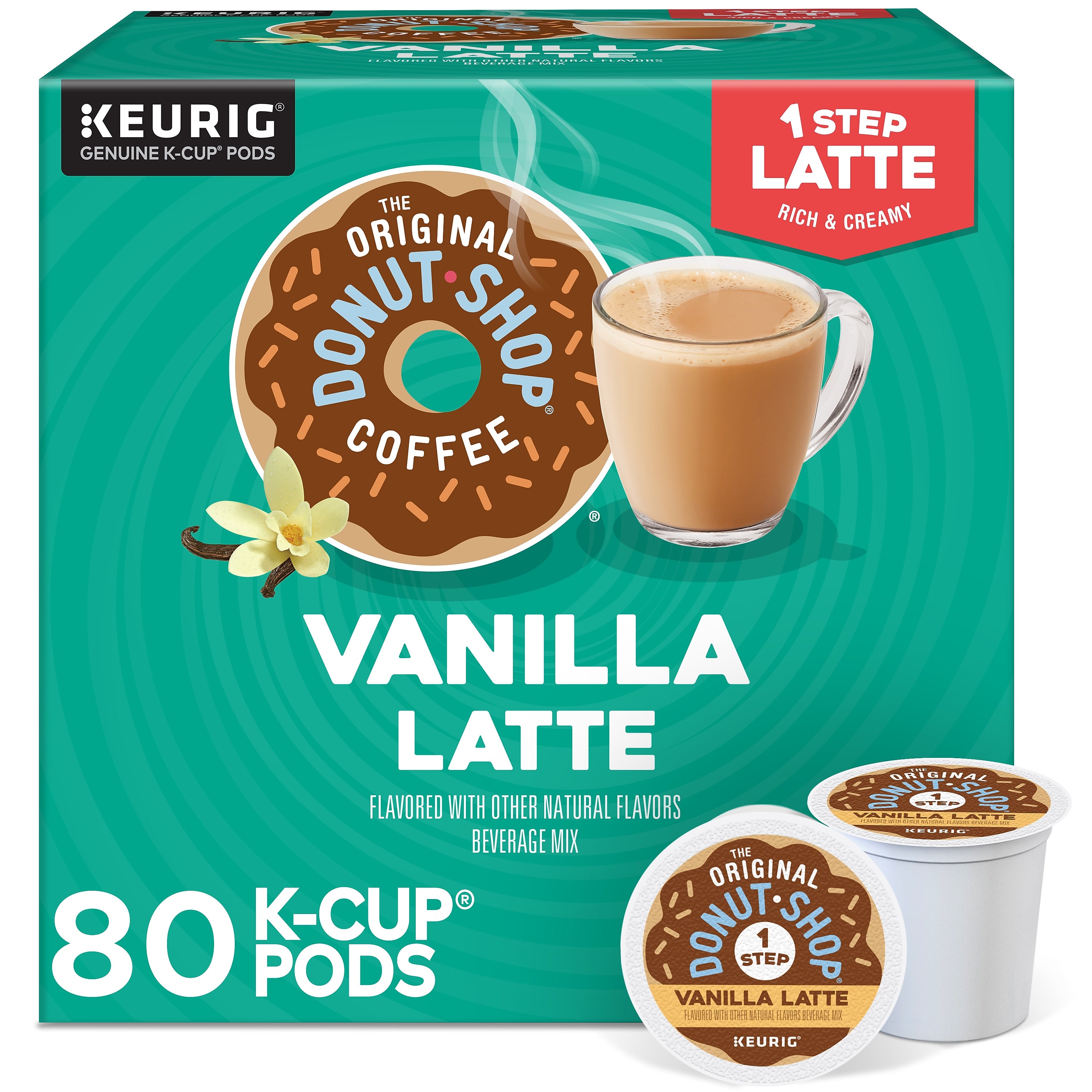 The Original Donut Shop One-Step Vanilla Latte Coffee Keurig K-Cup Pod, Dark Roast, 20/Box, 4 Boxes/Carton (381779CT)