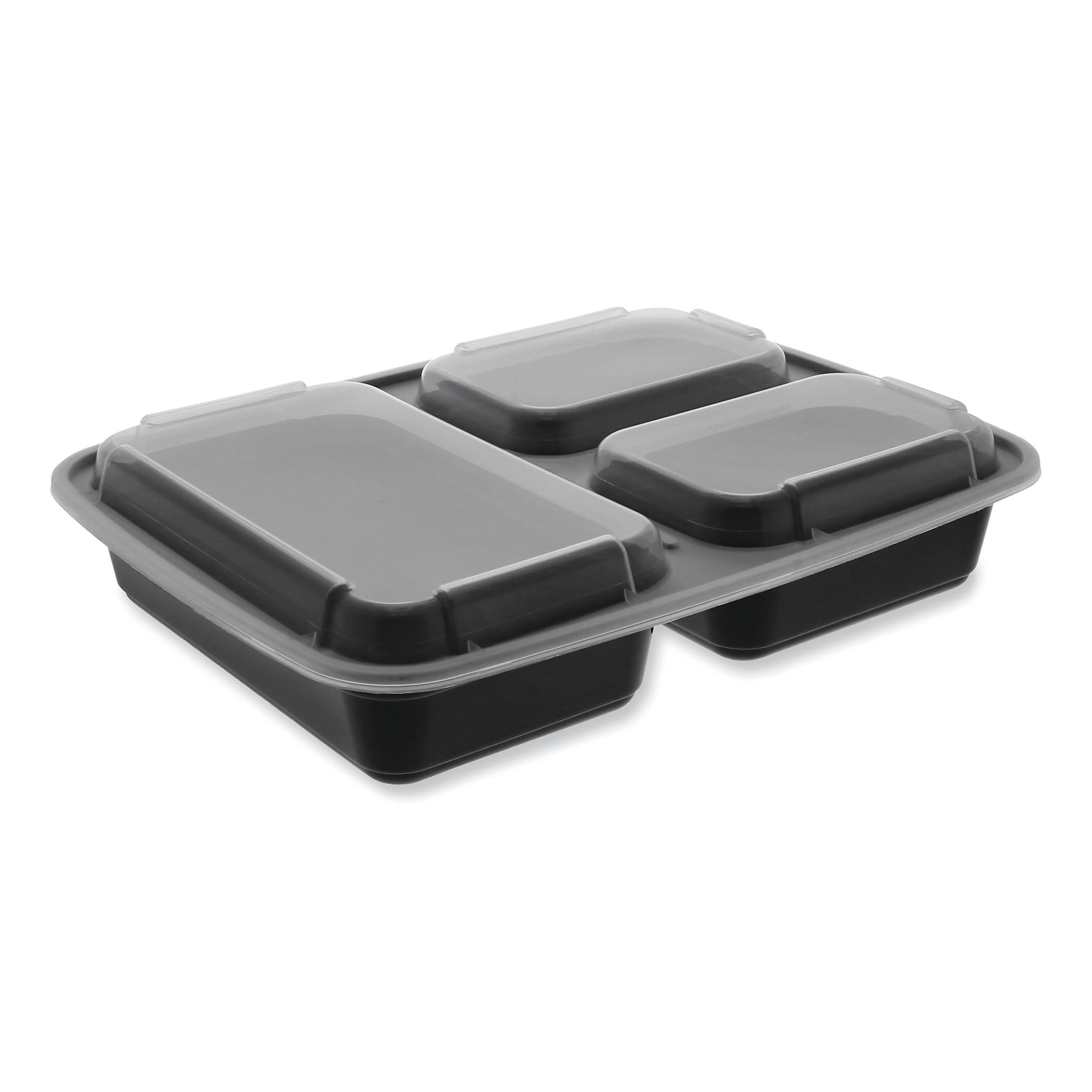 Pactiv Evergreen Newspring DELItainer Microwavable Container, 32 oz, 7.5 x 9.87 x 1.75, Black/Clear, Plastic, 150/Carton