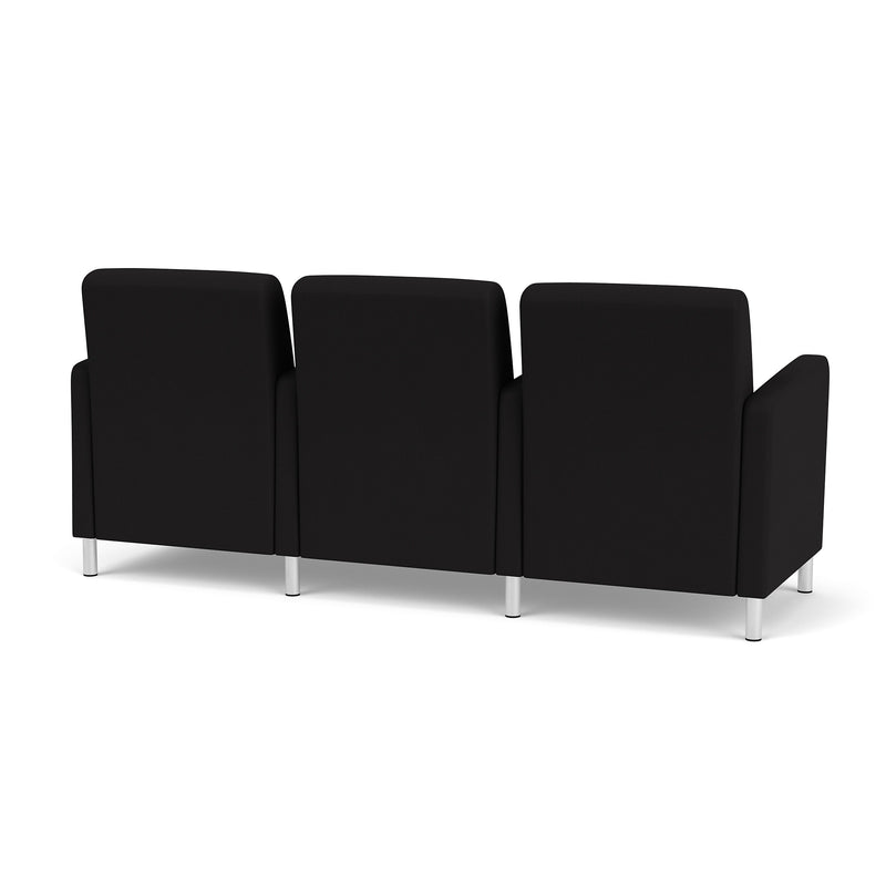 Lesro Ravenna Fabric 3-Seat Lounge Reception Tandem Seating, Open House Black/Brushed Steel (RV3103.FBS-01OHBK)