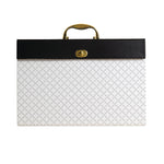 U Brands Expanding File Box, 5.25" Expansion, 19 Sections, Twist-Lock Latch Closure, 2/5-Cut Tabs, Letter Size, White/Black/Gold
