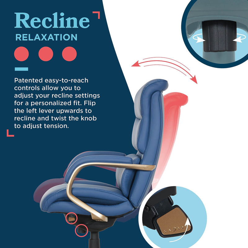 La-Z-Boy Aberdeen Ergonomic Bonded Leather Swivel Executive Chair, Blue (51545-BLU)