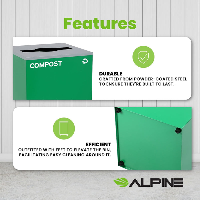 Alpine Industries 29 Gallon Indoor Steel Compost Bin with Mixed Open Lid, Green (4450-GRN-M-COM)