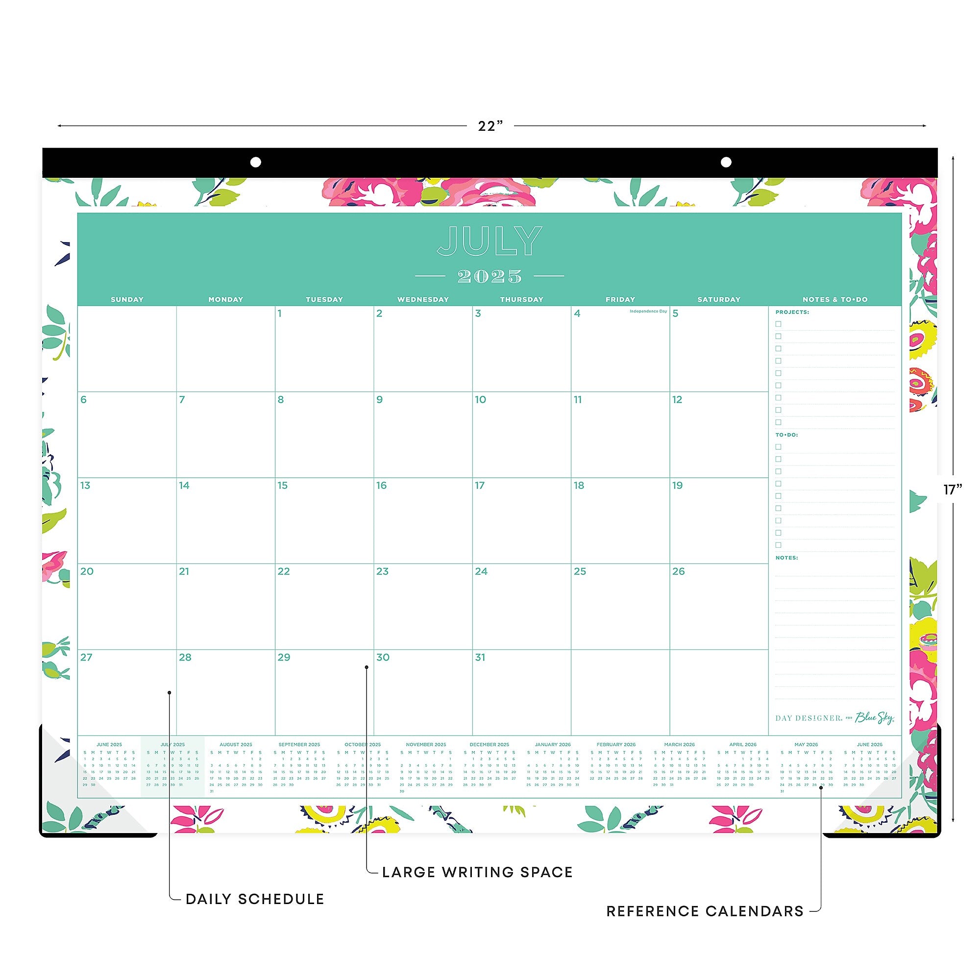 2025-2026 Day Designer for Blue Sky Peyton White 22" x 17" Academic Monthly Desk or Wall Calendar (107938-A26)