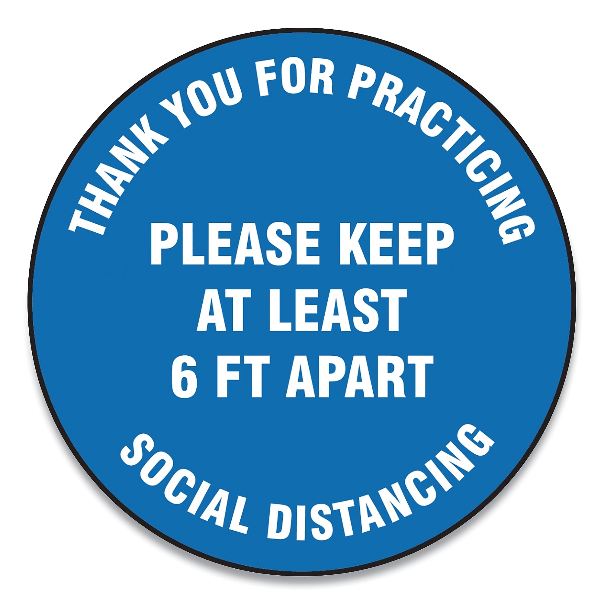 Accuform Slip-Gard Floor Signs, 12" Circle, "Thank You For Practicing Social Distancing...", Blue, 25/PK (GN1MFS420ESP)