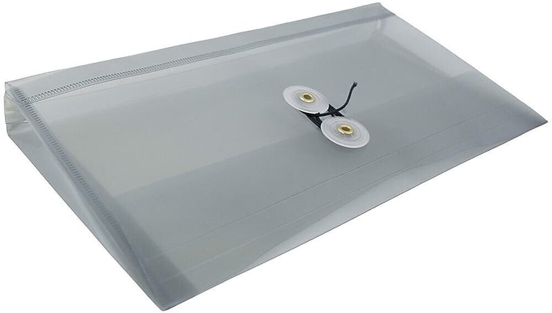 JAM Paper Premium Plastic Filing Envelope with Button & String Closure, 5 1/4" x 10", Gray, 3/Pack (921B1SMX3)