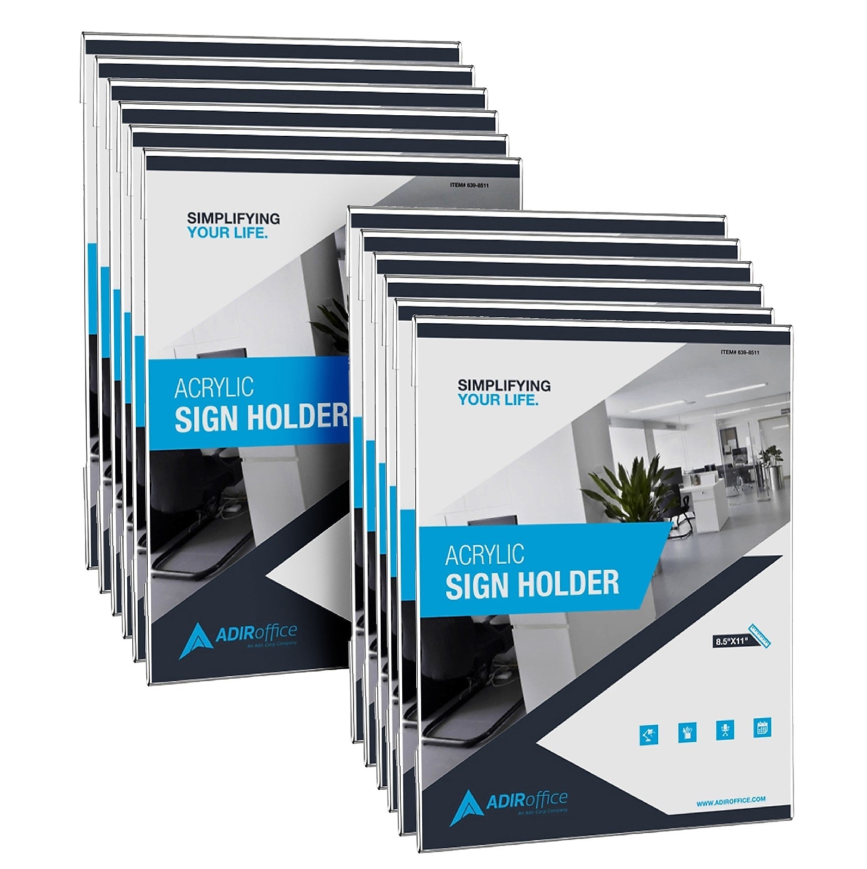 AdirOffice Wall Mount Sign Holder, 8.5" x 11", Desktop/Wall, Clear Acrylic, 36/Pack (639-8511-36-WM)