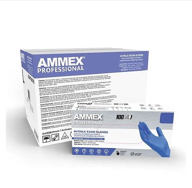 Ammex Professional ACNPF Nitrile Exam Gloves, Powder and Latex Free, Blue, Small, 100/Box, 10 Boxes/Carton (ACNPF42100XX)