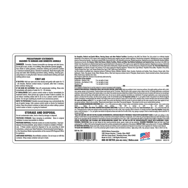 Betco AF79 Concentrate Disinfectant, Ocean Breeze Scent, 67.6 oz., 2/Carton (331B200)
