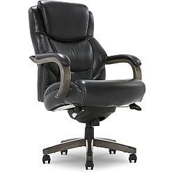 La-Z-Boy Delano Ergonomic Leather Executive Big & Tall Chair, 400 lb. Capacity, Jet Black/Gray (CHR10045B)