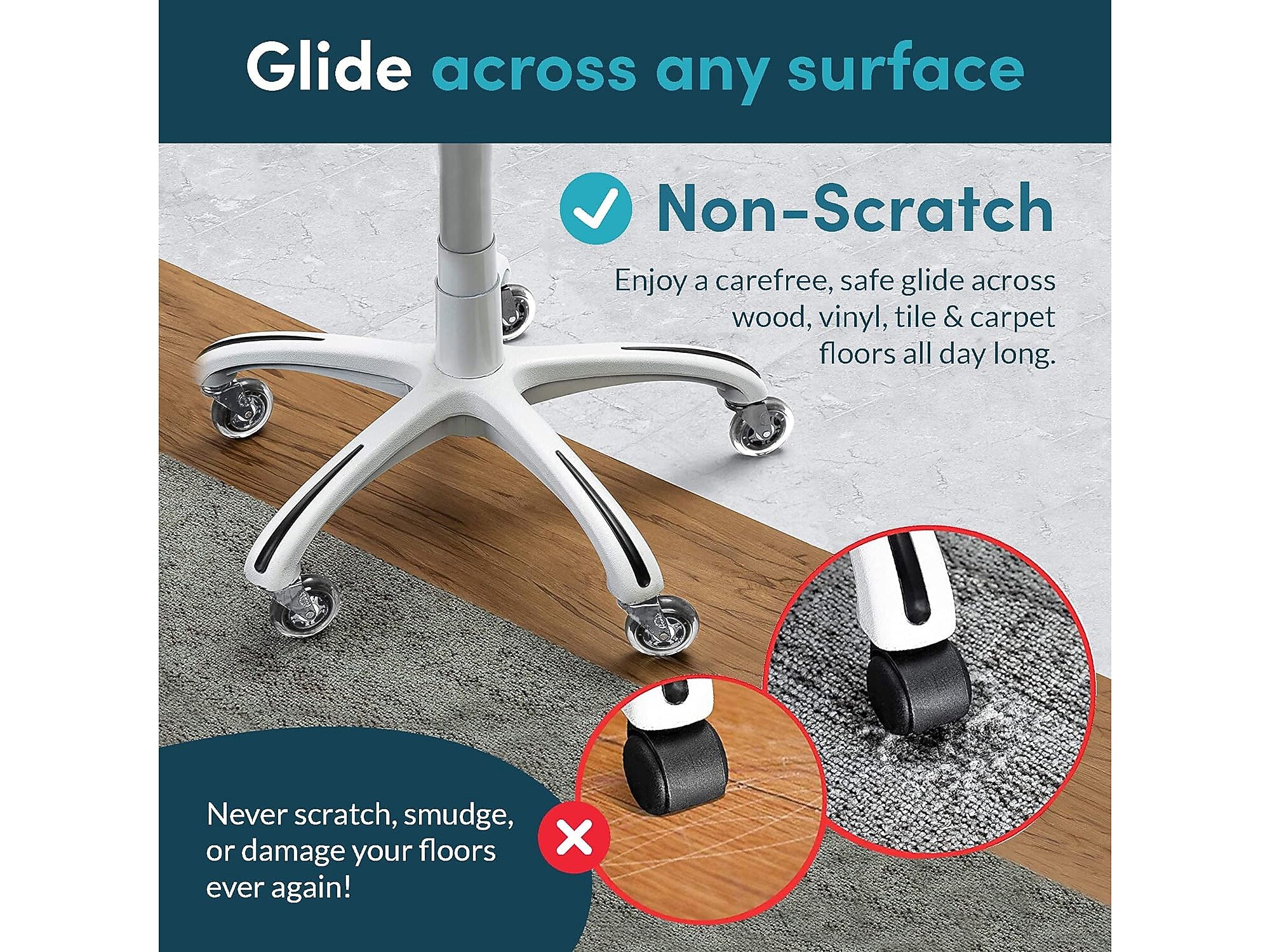 Lifelong Wheels Chair Caster, Clear/Silver, 5/Set (B0B27MGVGP)