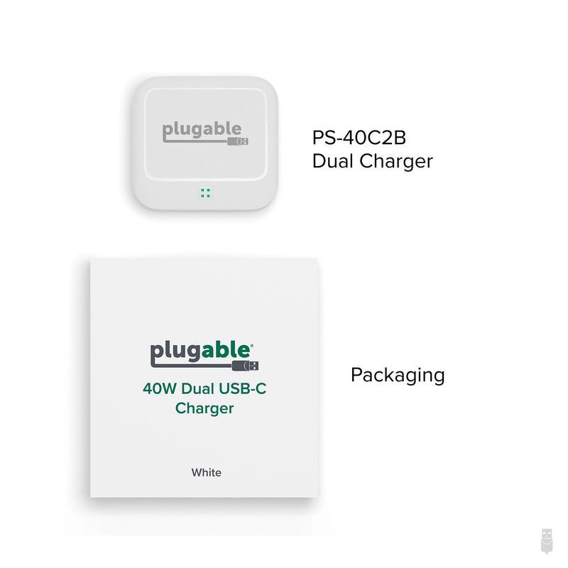 Plugable 40W Dual USB-C Wall Charger, White (PS-40C2W)