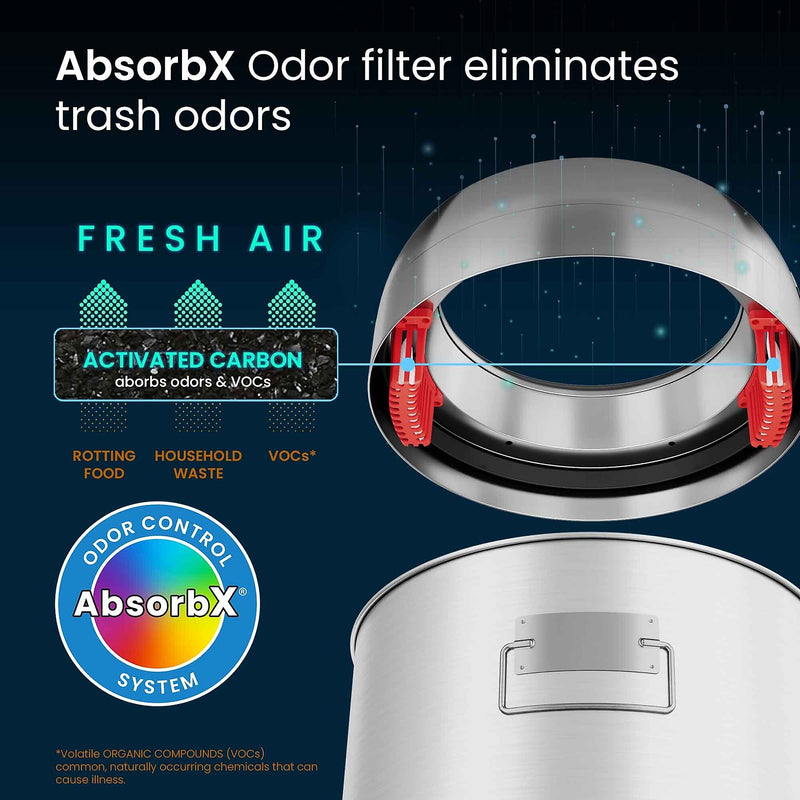 halo Stainless Steel Round Open Top Trash Can with Dual AbsorbX Odor Control System, Silver, 16 Gal. (OT16STR)