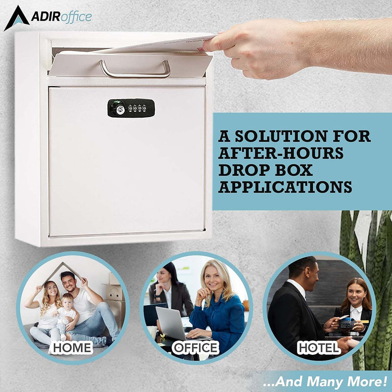 AdirOffice Steel Medium Wall Mounted Interoffice Mailbox Drop Box, White (631-05-WHI-KC)