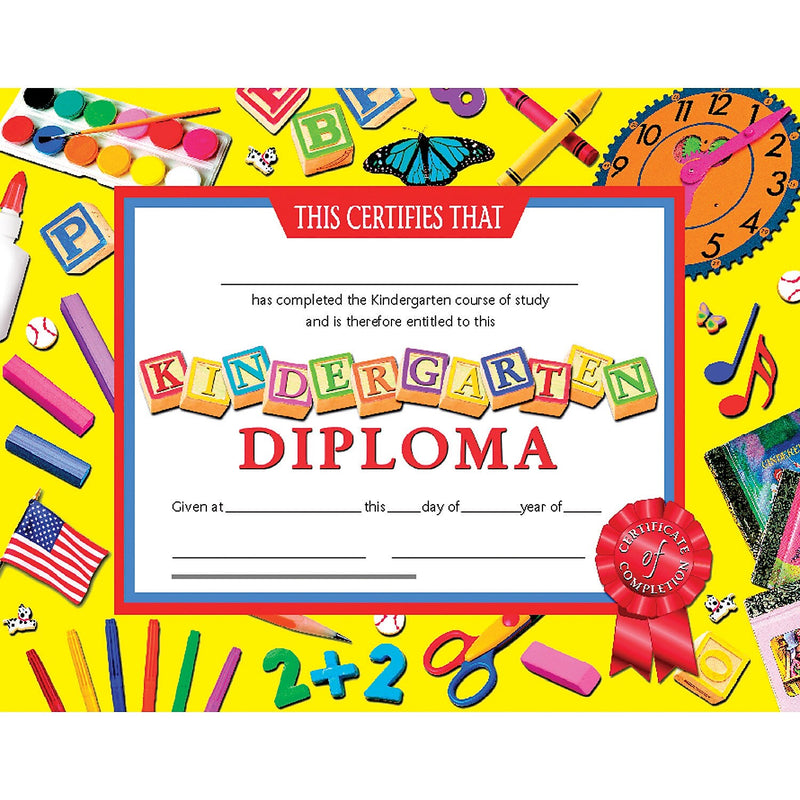 Hayes Certificates Kindergarten Diploma, 8.5" x 11", Multicolor, 30/Pack, 3 Packs/Bundle (H-VA703-3)