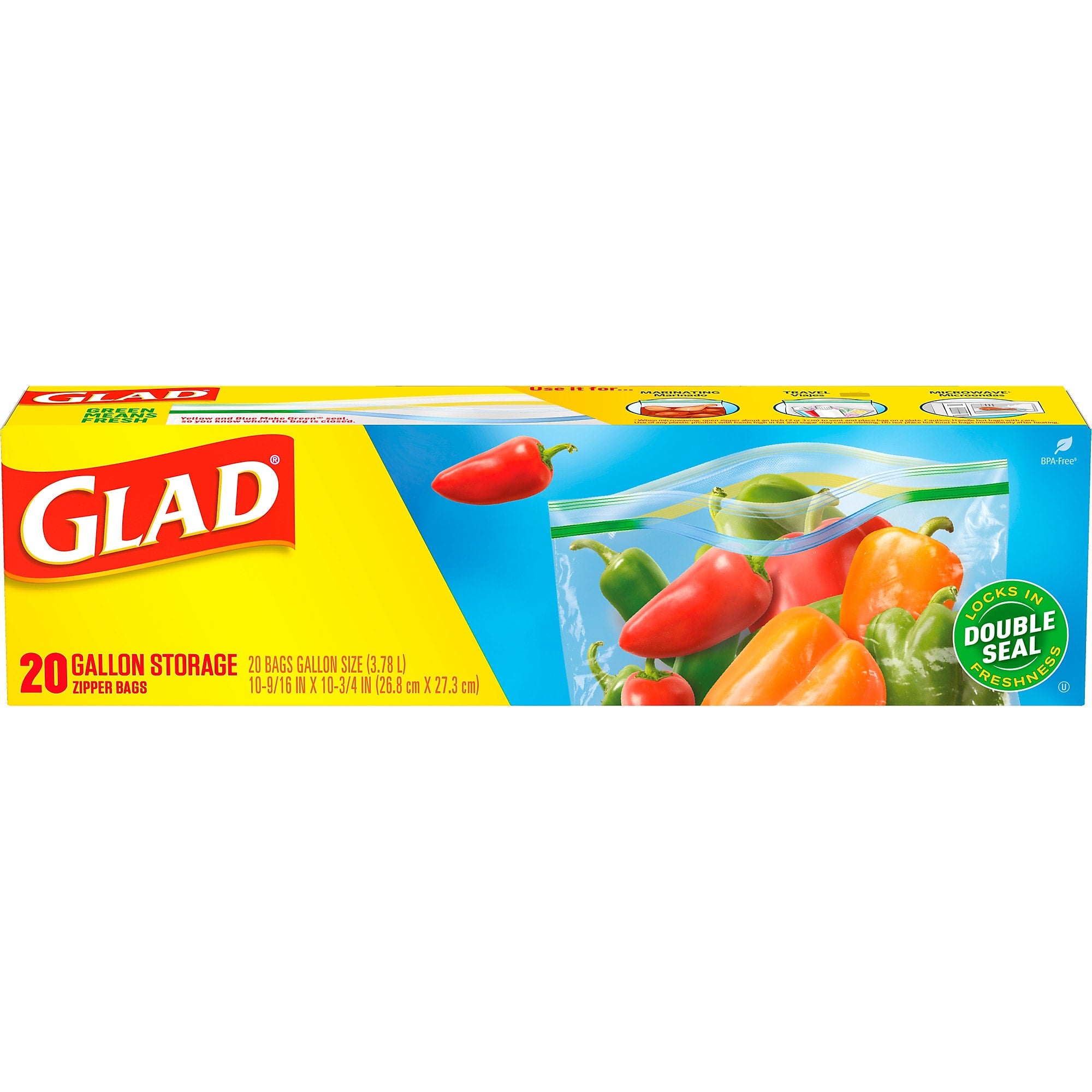 Glad Zipper Storage Bags, Gallon, 20 Bags/Box (55050)