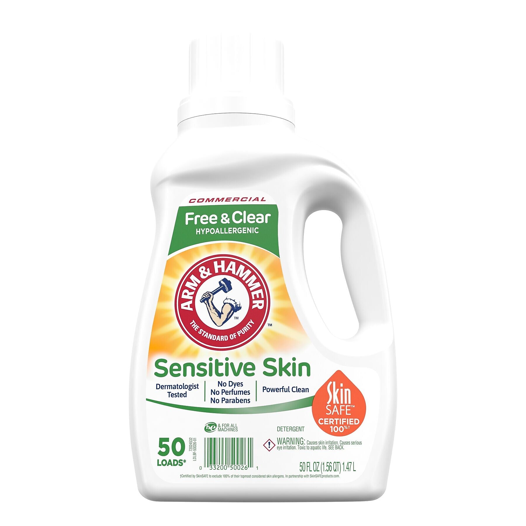 Arm & Hammer HE Liquid Laundry Detergent, Unscented, 50 Loads, 67.5 Oz., 8/Carton (CDC3320050026)