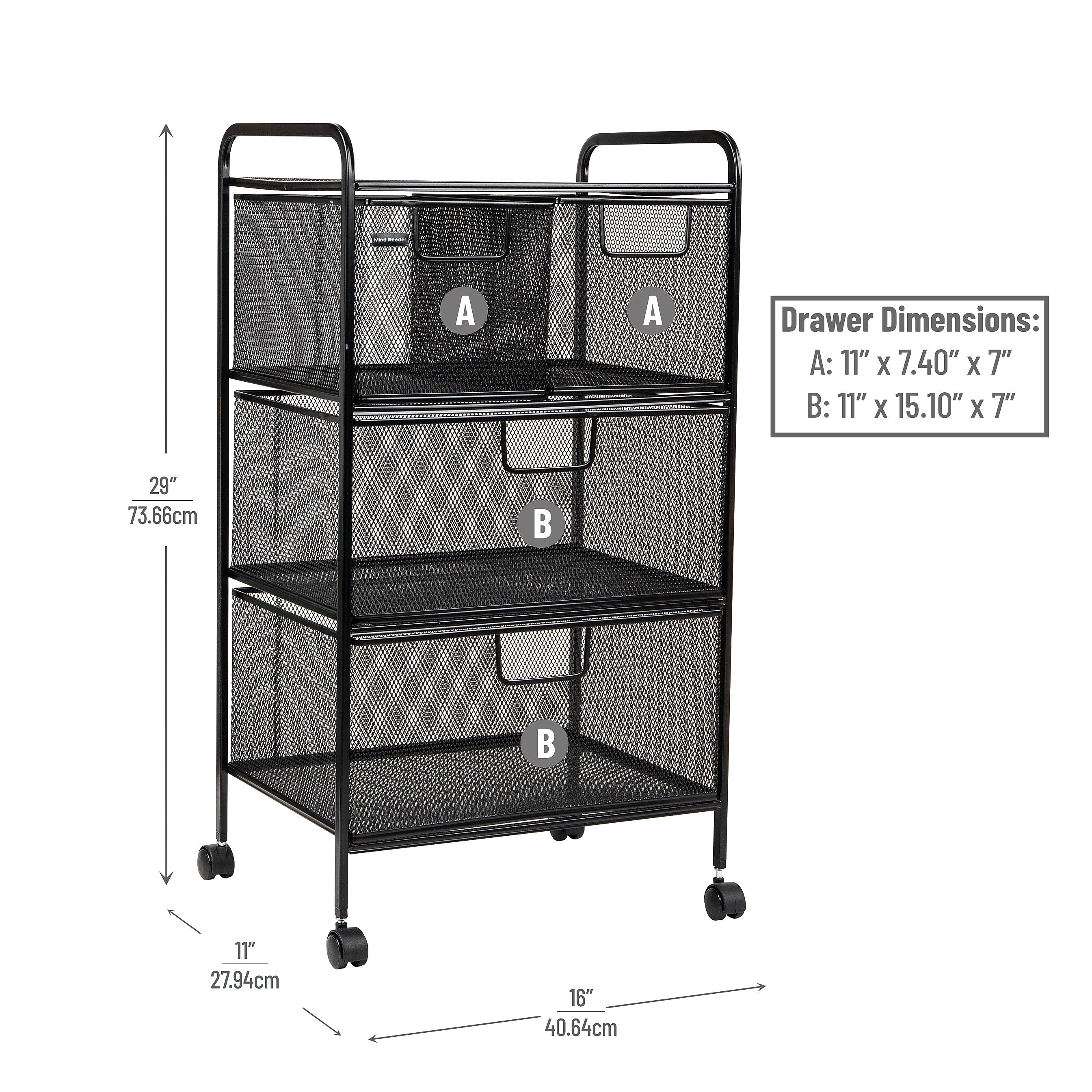 Mind Reader 4-Drawer Multipurpose Utility Cart with Wheels, Metal, Black (4DRMESH-BLK)