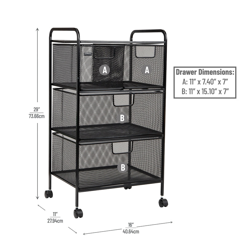Mind Reader 4-Drawer Multipurpose Utility Cart with Wheels, Metal, Black (4DRMESH-BLK)