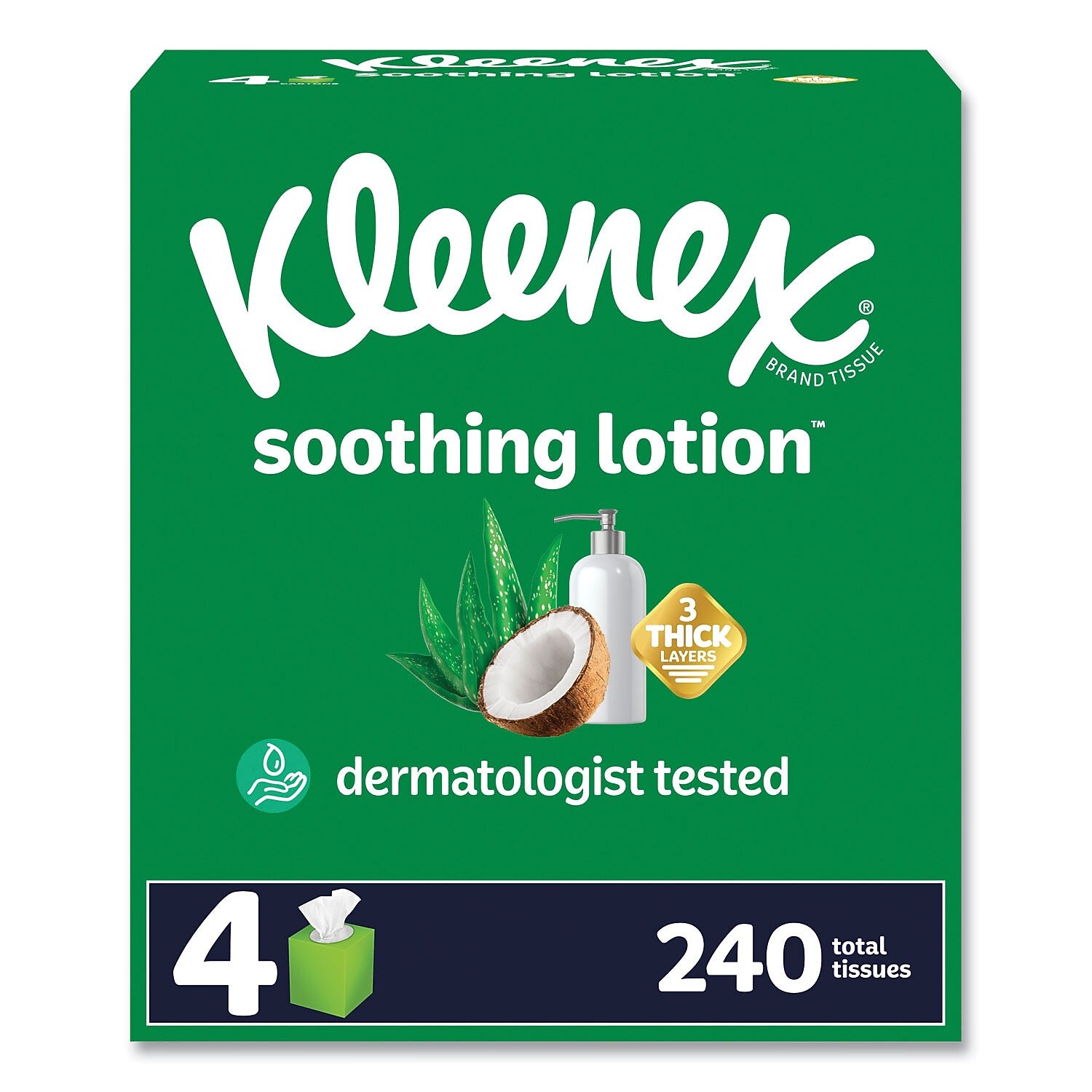 Kleenex Soothing Lotion Facial Tissue, 3-Ply, 60 Tissues/Box, 4 Boxes/Pack, 8 Packs/Carton (54289)