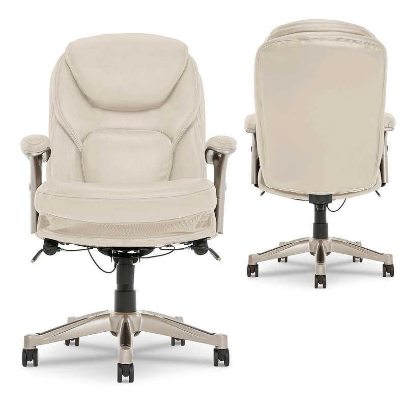 Serta Claremont Ergonomic Faux Leather Swivel Executive Chair with Back in Motion Technology, Ivory (44186C)