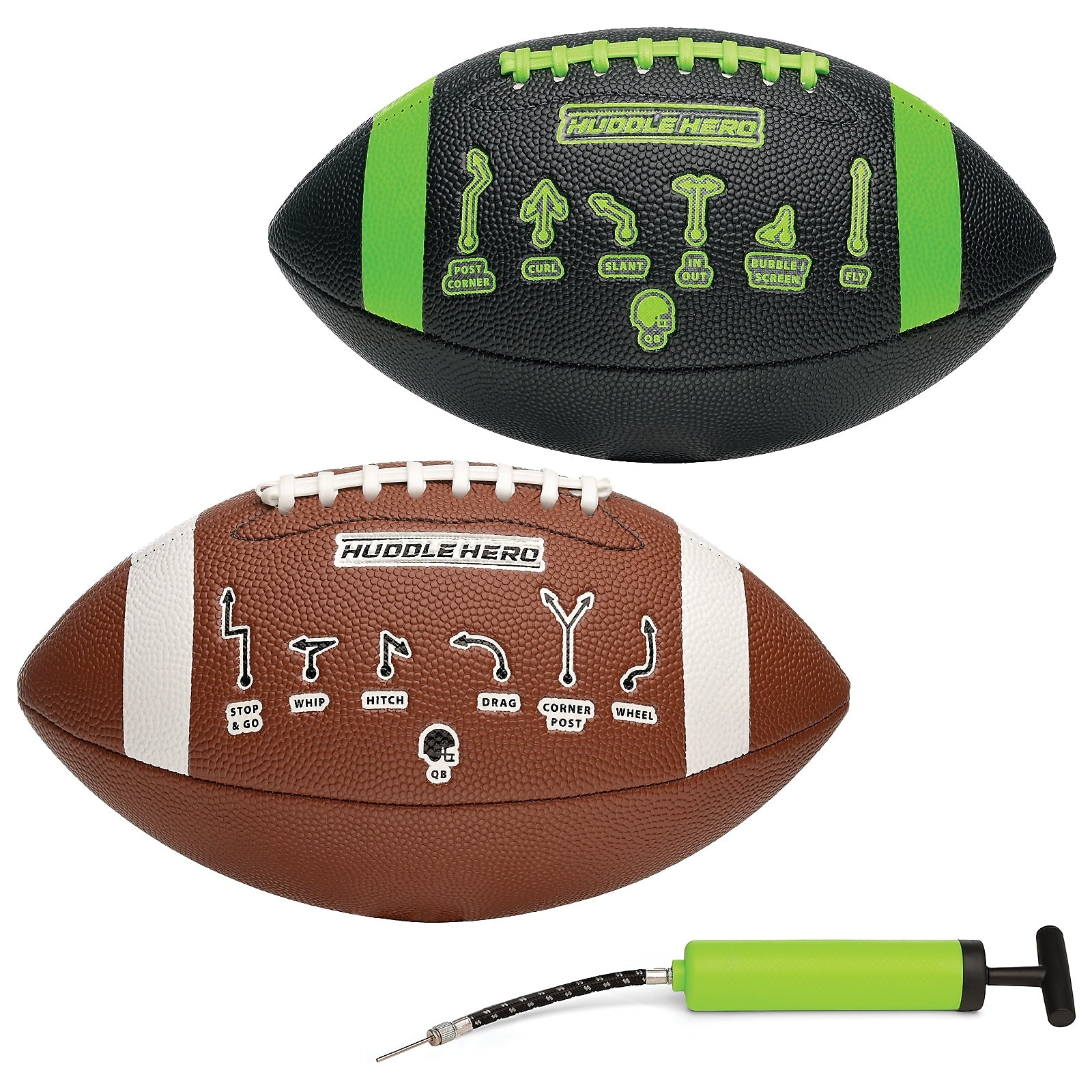 Xcello Sports Huddle Hero Junior Football with Pump, Black and Brown, 2/Pack (XS-FB-JRHH-1)