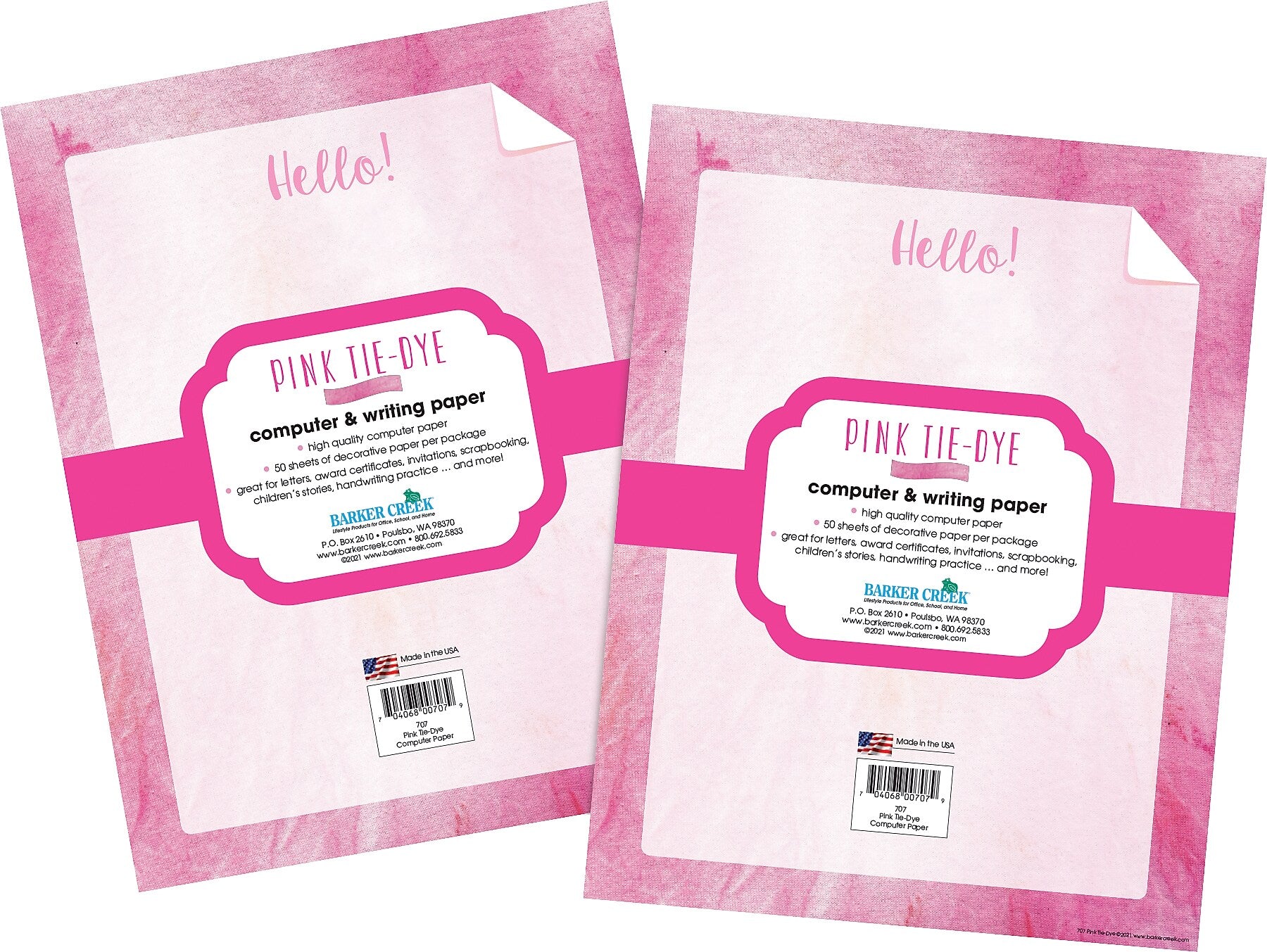 Barker Creek Tie-Dye & Ombré Computer Paper, 8.5" x 11", 60 lbs., Pink, 100 Sheets/Pack (4340)