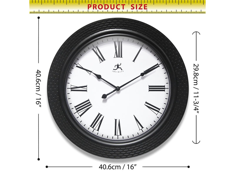 Infinity Instruments Roman Weave Wall Clock, 16"Dia. (20307BK-4545)