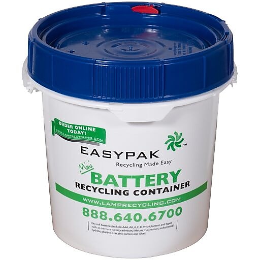 Terracycle Regulated Waste Plastic EasyPak Mini Battery Recycling Container, 1 Gallon, White (510-2100)