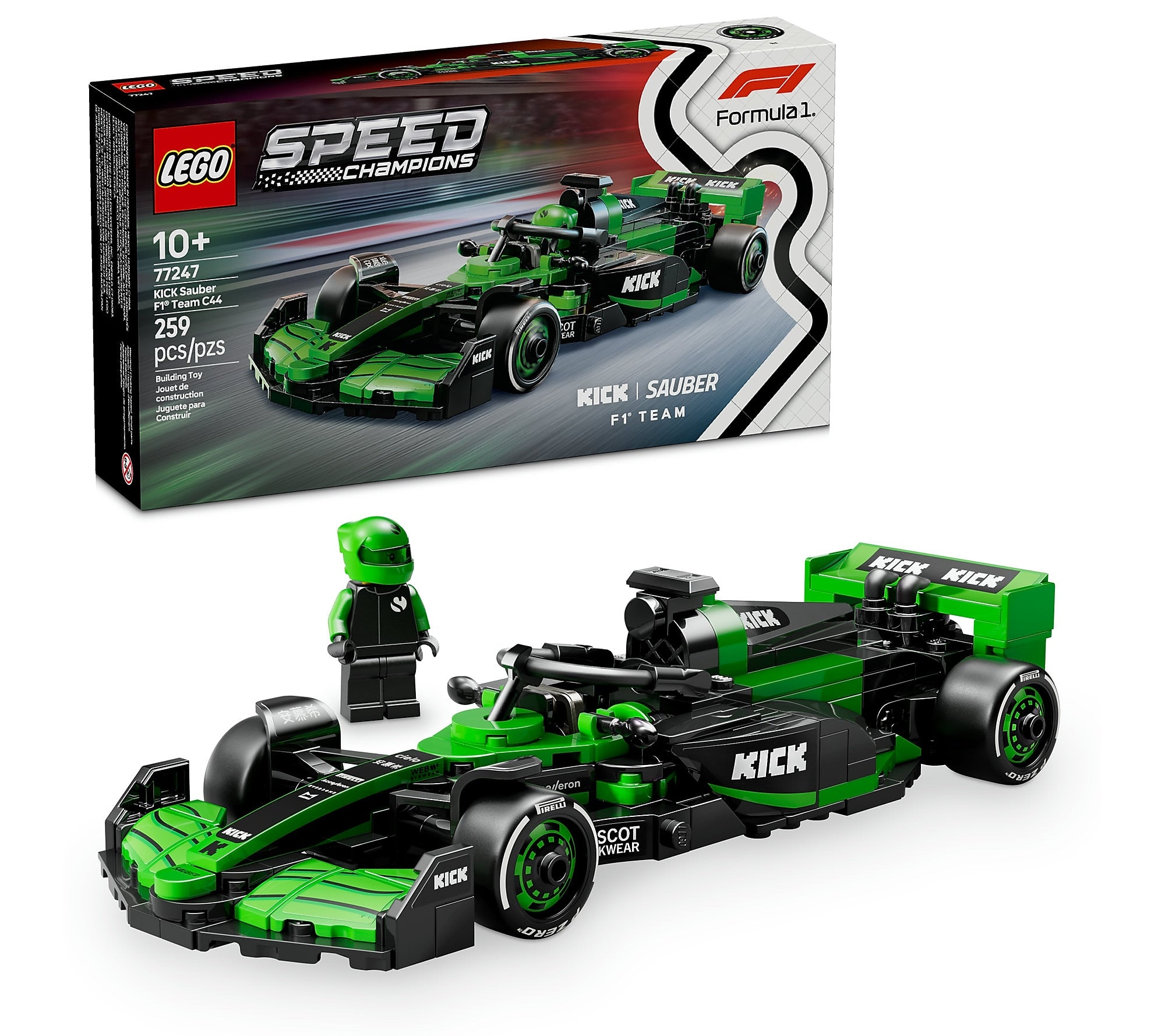 LEGO Speed Champions KICK Sauber F1 Team C44 Race Car, 259 Pieces (77247)