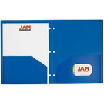 JAM Paper Heavy Duty 3 Hole Punch 2 Pocket Folder, Plastic, Assorted Primary Colors, 12/Pack (383HHPrgbypblb)