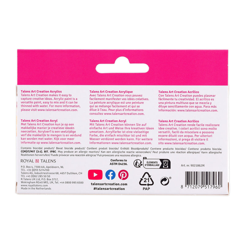 Talens Art Creation Pastel Acrylic Paint, Assorted Colors, 12mL, 6/Set, 3/Bundle (TLN9021862M-3)